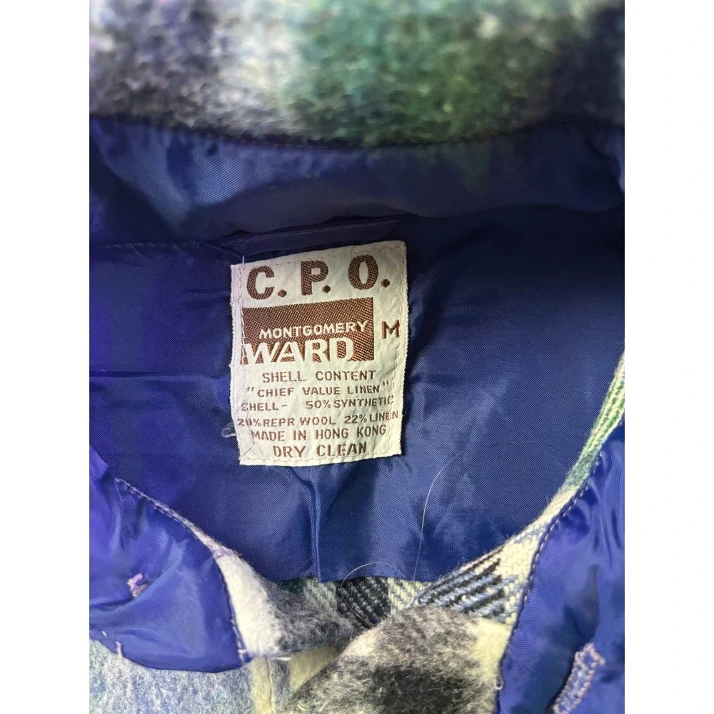 Montgomery‎ Ward CPO Jacket Mens M Blue Green Wool Blend Vintage Shirt Jacket